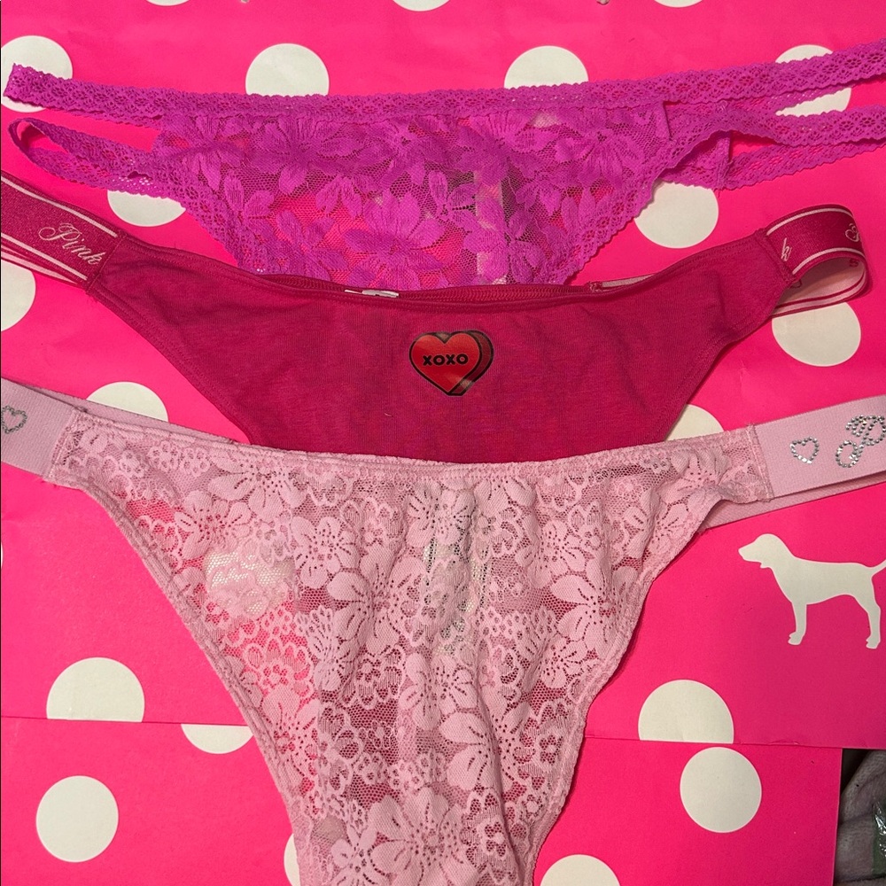 3 PAIR PINK Victoria's Secret Pink and Red Lace Panties